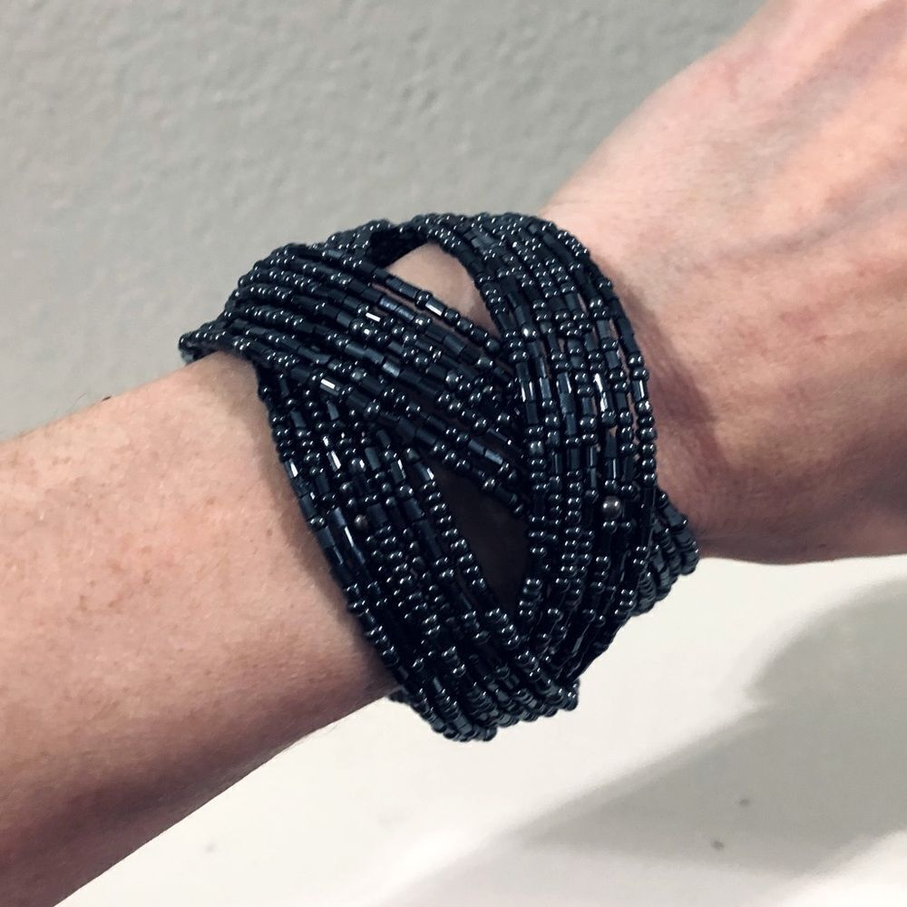 Indigo Blue Sparkly Beaded Cuff Bracelet